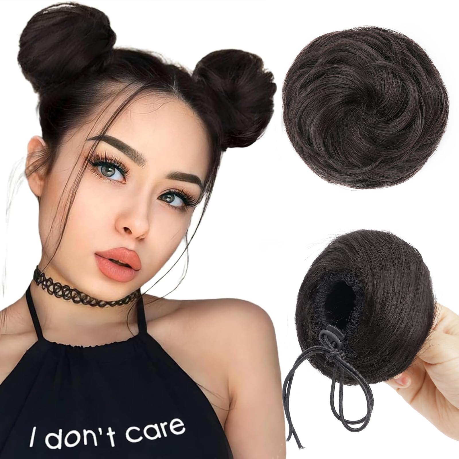 Photo 1 of Foaoit Space Bun Hair Pieces for Women 2 PCS Natural Fake Hair Bun Extension Synthetic Drawing Bun Hair Pieces for Updos Hairpieces for Cospaly Wedding Daily Party (Darkest Brown Tend to Black)