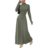 MITILLY Women Long Sleeve Maxi Dress 2025 Fall Winter Casual Turtle Neck Ribbed Knit Bodycon Going Out Dresses