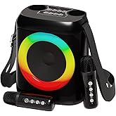 ALAZUR Karaoke Machine with 2 Wireless Microphones, Portable Bluetooth 5.3 Karaoke Speaker with Mic for Adults & Kids, TF Card/USB/AUX, Professional Singing Machine System for TV & Home
