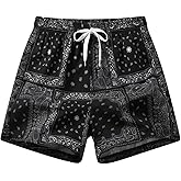 VIPWOLF Men's Paisley Graphic Shorts Drawstring Waist Cool Summer Streetwear Track Shorts