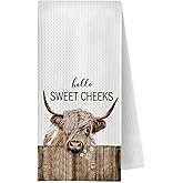 GCFET Highland Cow Bathroom Kitchen Towels - Hello Sweet Cheeks Western Bathroom Kitchen Decor,Farmhouse Western Cow Decorative Hand Towels 16x24, Funny Hand Towels