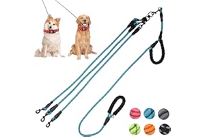 Y-ANNJYA Exceptional 360 Anti-Tangle & No Pull Three Dog Leash - Three Handle & Reflective for Safety & Convenience - Suitable for Small & Medium Dogs (Blue, 3 Way)