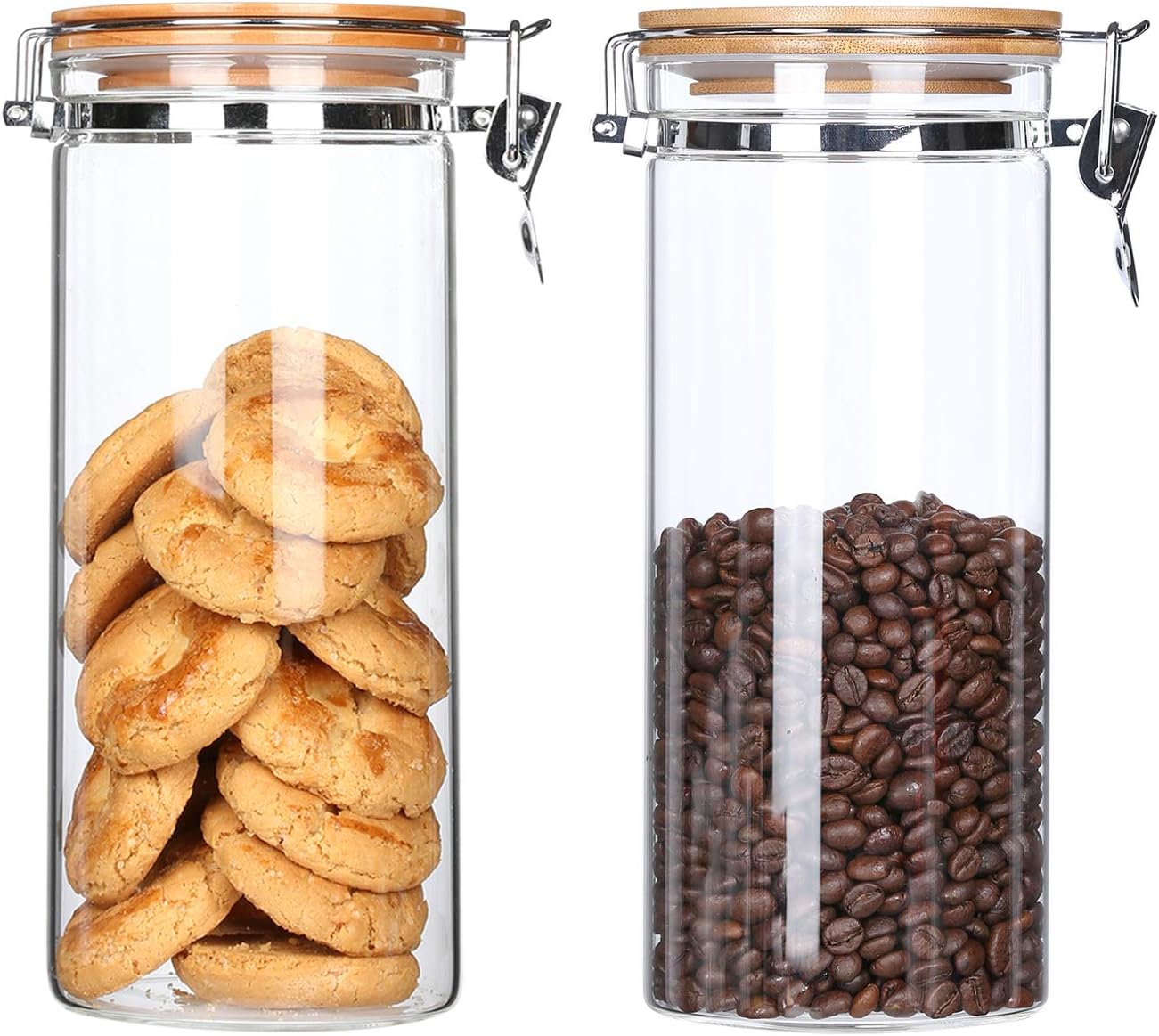 KKC Borosilicate Kitchen Glass Containers Bamboo Lids,Airtight Glass Containers for Coffee Beans,Cocoa Bean,Pasta,Dried Grains,Flour Sugar Jar,Sealed Top Glass Containers,54 fluid-oz (1500 ML)