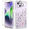 GVIEWIN for iPhone 14 Case Floral, with Screen Protector+Camera Lens Protector,[Non Yellowing]Soft Shockproof Clear Phone Protective Cover for Women, Flower Pattern Design 6.1"(AA-Floratopia/Colorful)
