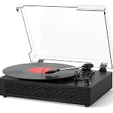 Vinyl Record Player Bluetooth Turntable with Built in Stereo Speakers Belt Drive 3 Speeds Turntables for Vinyl Records Support RCA Output, Aux in, Auto Stop Black