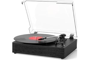 TANLANIN Vinyl Record Player Bluetooth Turntable with Built in Stereo Speakers Belt Drive 3 Speeds Turntables for Vinyl Records Support RCA Output, Aux in, Auto Stop Black
