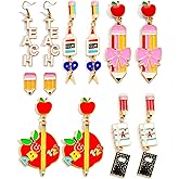 Colorful Teacher Earrings for Women Dangle Drop Pencil Apple Earrings Teacher Appreciation Earrings Back To School Christmas Gift Jewelry Set