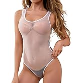 ABAFIP Women‘s Sheer Mesh Teddy Bodysuit Sleeveless See Through Cutout Monokini Backless Lingerie Leotard