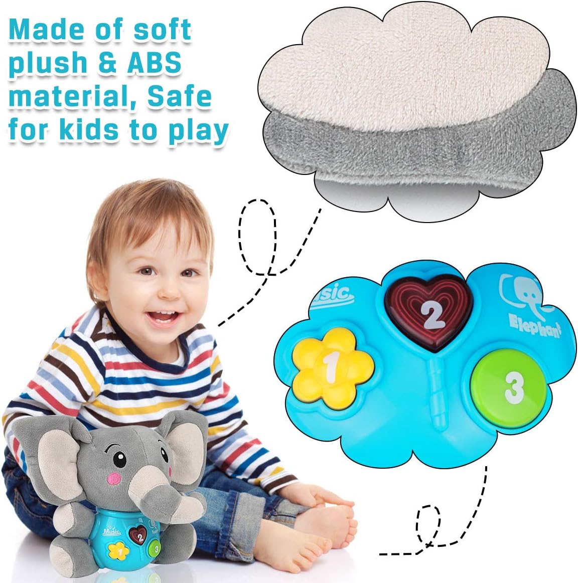 Aitbay Plush Elephant Music Baby Toys 0 3 6 9 12 Months, Cute Stuffed Aminal Light Up Baby Toys Newborn Baby Musical Toys for Infant Babies Boys & Girls Toddlers 0 to 36 Months: Toys & Games