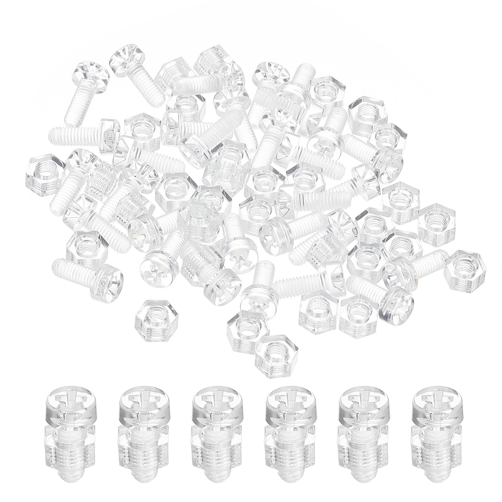 PATIKIL M3x8mm Clear Acrylic Screws and Hex Nuts Kit, 50 Set PC Plastic Phillips Round Head Bolts for Machine Accessories, Transparent