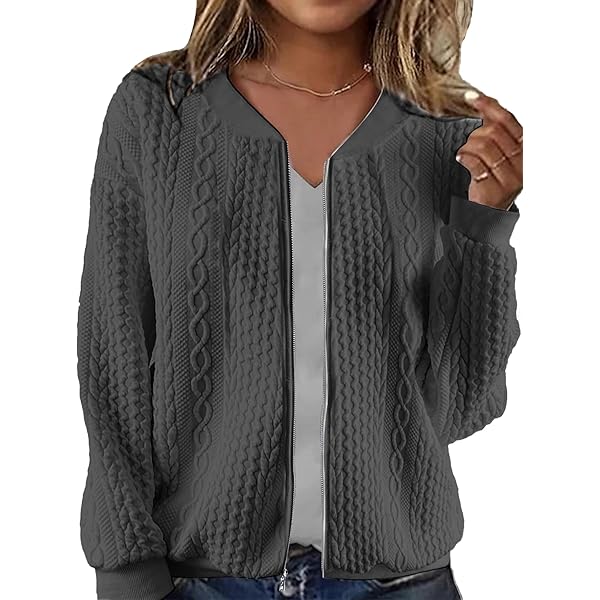 Women's Full Zip up Cardigan Sweater Cable Cardigan Bomber Jackets
