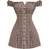 winkbay Women's Plaid Off The Shoulder Dress Y2k Button Down A Line Going Out Gingham Mini Dresses