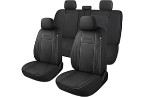 CAROMOP Premium Leather Car Seat Covers Full Set,Waterproof Split Bench Covers for Cars, Universal Car Interior Covers Seat Protectors for Sedans SUVs Pick-up Trucks(Black)