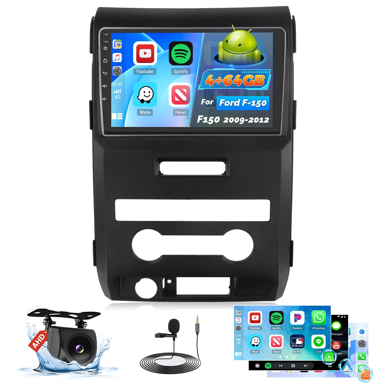 Photo 1 of Car Radio for Ford F150 F-150 2009 2010 2011 2012, [4+64G] 9 inch Touch Screen for F150 Bluetooth Radio with Wireless Carplay Android Auto Bluetooth5.0 1280 * 720 GPS 5GHz WiFi Backup Camera