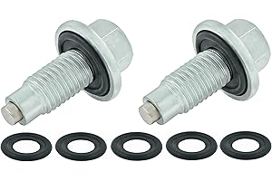 DSNADUO 2PCS M12x1.75 Magnetic Oil Drain Plug Pilot Point With Insert Gasket 5PCS, fit for Ford GMC Buick Replace 090-936CD, 090-091, 090-091.1, 653096US, 65372, 11519933, 11562588, EJ7Z-6730-A, EJ7Z6730B