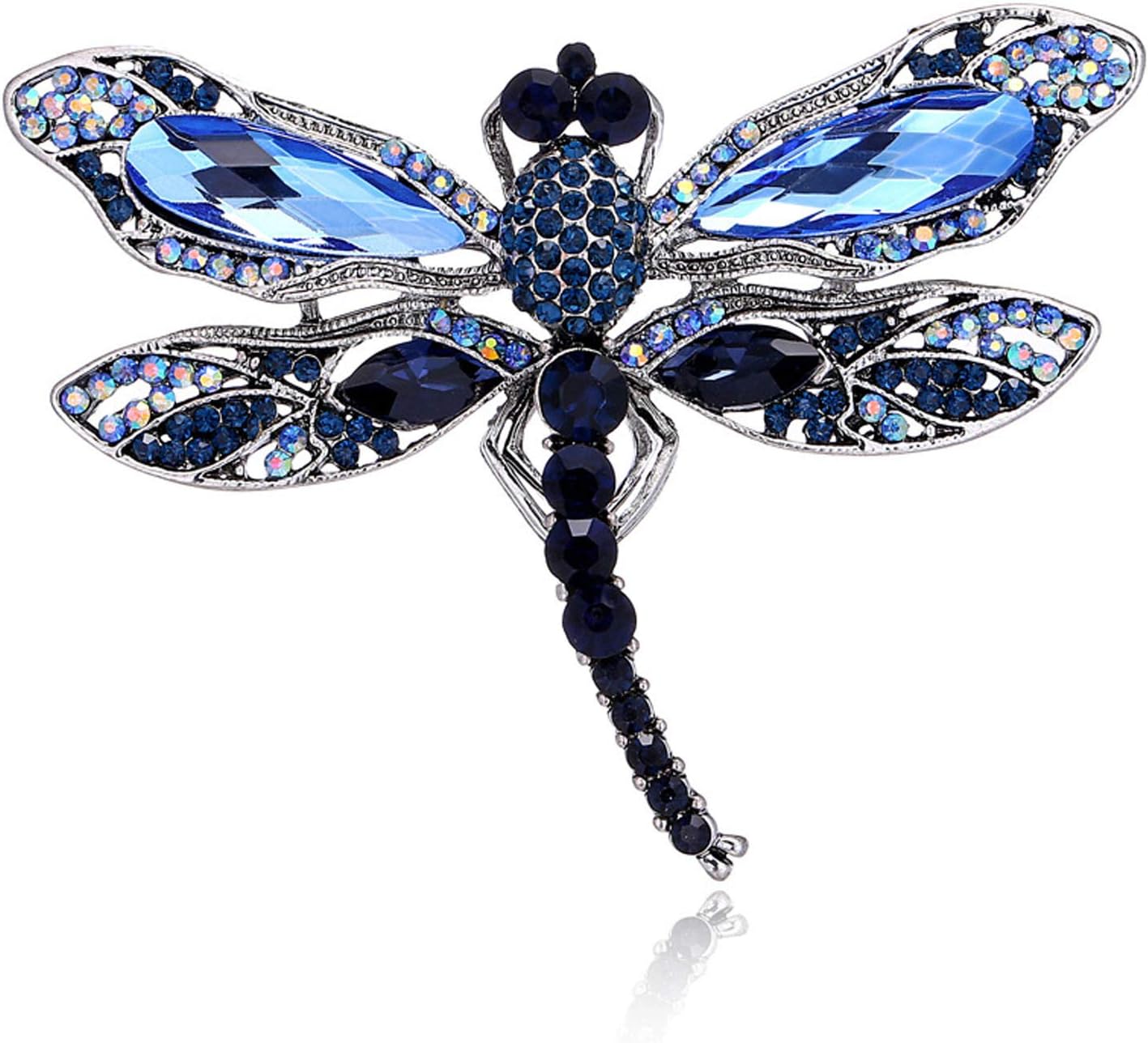 SuoirblssWomen Wedding Brooch Rhinestones Dragonfly Butterfly Brooch Pin Crystal Antique Cute Animal Shape Corsages Scarf Clips Brooches Blue
