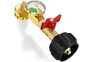 CALPOSE Propane Refill Adapter with Valve and Gauge, Fill 1 Pound Bottles from 20lb Tank, Fits QCC1 / Type1 Propane Tank and 1 lb Throwaway Disposable Cylinder Propane Bottle Connector