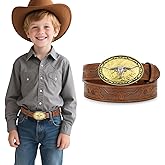 SUOSDEY Kids Western Cowboy Belt for Boys Girls,Toddler Cowgirl Embossed Leather Belt with Longhorn Bull Buckle