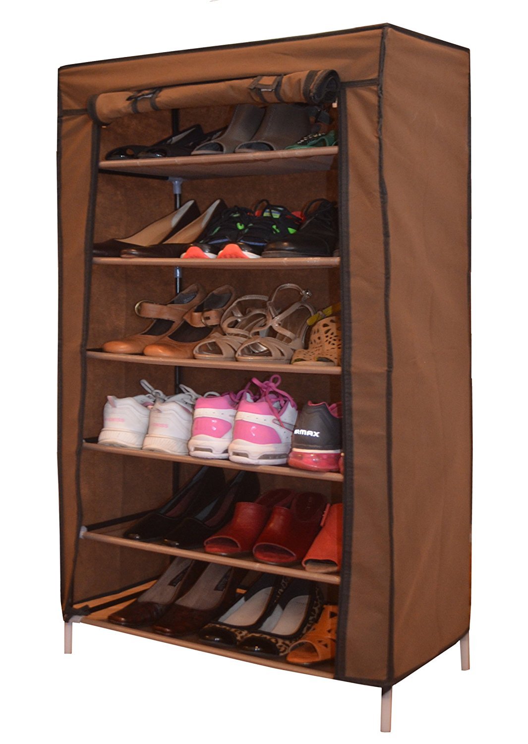 shoe tiers on Stores 18 Pair Shoes Gray Ginsonware 7 Tiers Shoes Storage Organizer W Fabric Cover Free Standing Shoe Racks Shoe Organizers