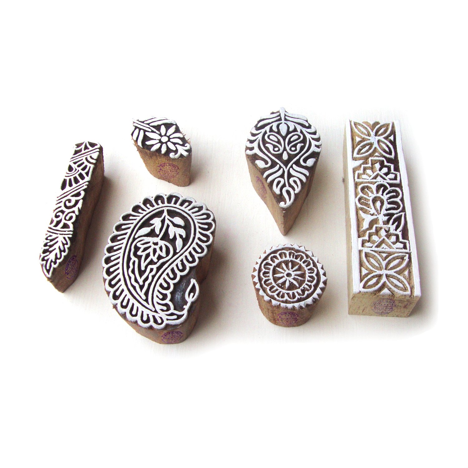 Royal Kraft Indian Paisley and Leaf Motif Wood Block Stamps (Set of 6)