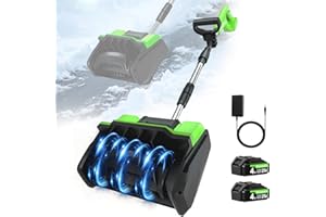 HOOSEEN Cordless Snow Shovel, 21V Electric Cordless Snow Blower with Battery and Charger, 19FT Throw Distance, Lightweight 9.9lb for Driveway, Steps, Patio, Sidewalk(Green)