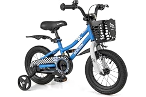 COSTWAY Kids Bike, 12 14 16 18 Inch Toddler Bike for Boys & Girls Aged 3-8 Years Old, Kids Bicycle w/Removable Training Wheels, Handbrake & Coaster Brake, Basket, Bell