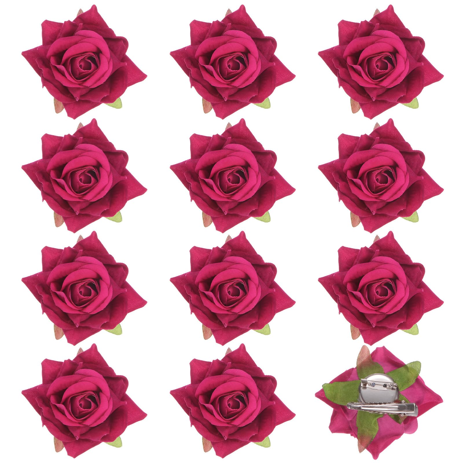 M METERXITY 12-Pack Rose Hair Clips, 2.56 Inch Flower Hairpin Cloth Floral Brooch for Bridal Wedding/Party/Women Hair Accessories, Hair Flowers Headpiece Floral Hair Pins [6.5cm, Rose Red] — image 1
