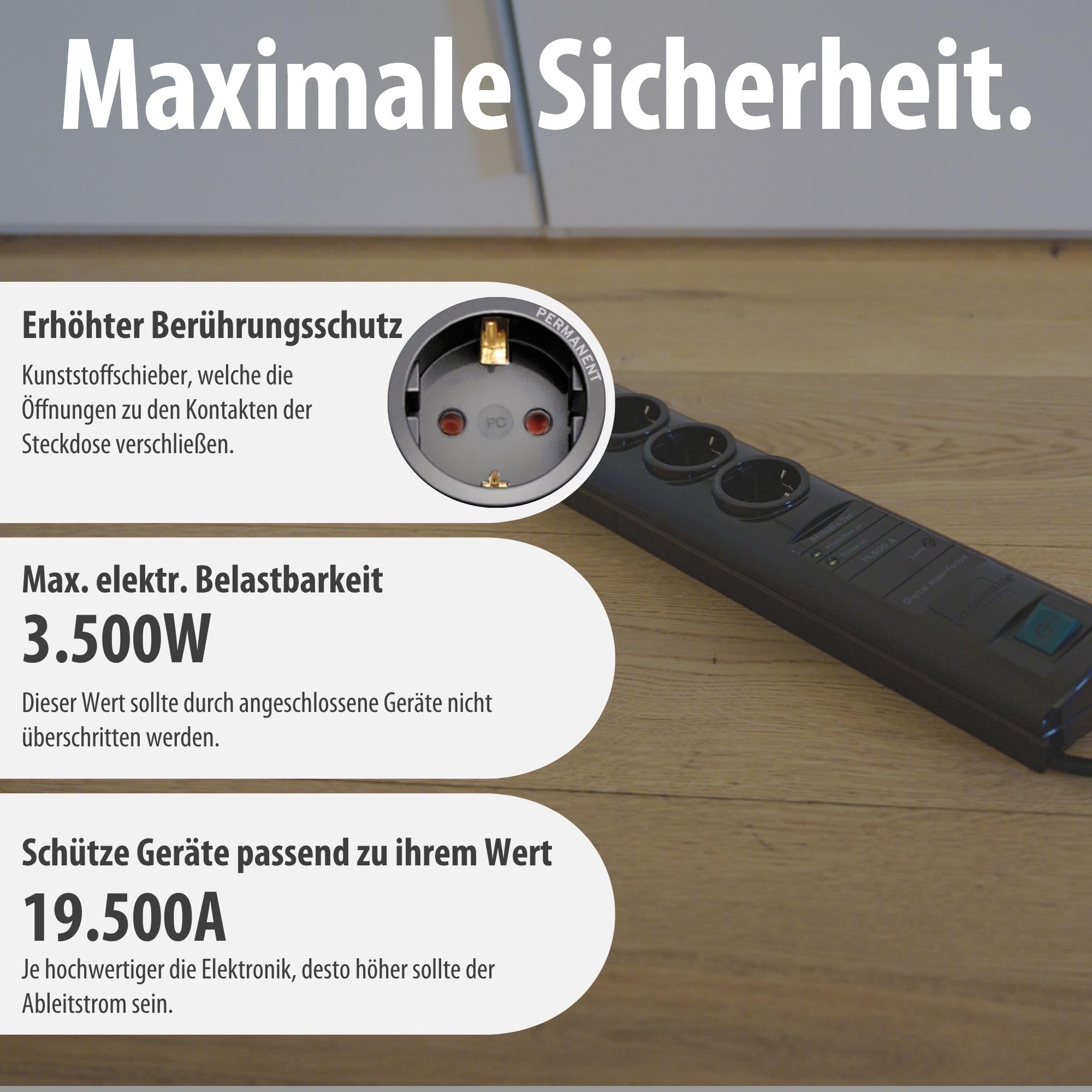 Brennenstuhl Primera-Tec Steckdosenleiste 7-Fach mit Überspannungsschutz 19.500A (Steckerleiste mit 2m Kabel, Schalter, Main Follow Funktion) schwarz 6