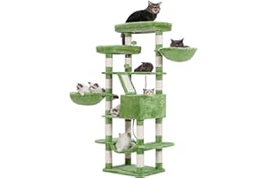 Heybly Cat Tree, 68 inch Multi-Level Cat Tower for Indoor Cats, 2 Widened Plush Perches Cat Condo with Scratching Board and Big Caves, Green HCT025GR