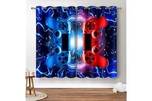 Jekeno Gamer Gaming Gamepad Blackout Curtains - Colorful Game Controller Decor for Kids Boys Teens Teenager Children's Playroom Bedroom Living Room Darkening Grommet Window Drapes 2 Panel Set, 42"x54"