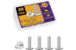 ZERDANS 8-32 x 1/2" Machine Screws, 30PCS Pan Head Machine Screws 304 Stainless Steel 8-32 Machine Screw Assortment, Truss Head Bolts, Full Thread, Phillips Drive for Furniture Repairs and 3D Printer