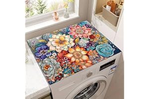 BRILLISTAR Washer and Dryer Covers for the Top,Non-slip Dryer Top Protector Mat,23.6" x 19.7" Dust-proof Washing Machine Cover, Washer Dryer Top Covers for Laundry Room Kitchen (boho-flower, 23.6" x 19.7")