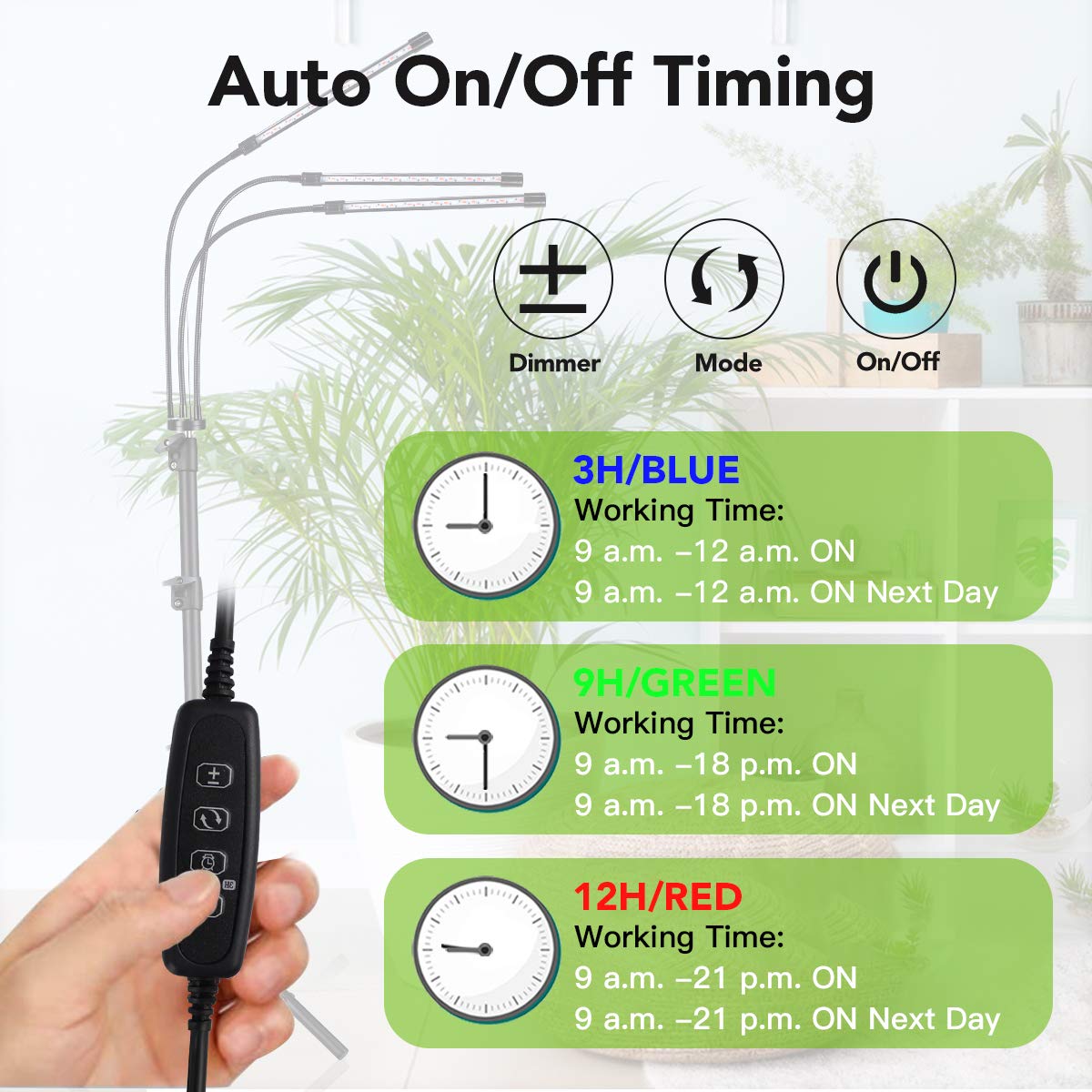 GooingTop Grow Light for Indoor Plants,5000K Full Spectrum Growing Plant Lamp with White Red Blue LED for Pots Succulents Seed Starting,Height Adjustable 10-32'' with Optional Dimming & Timer