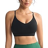 RUNNING GIRL V-Neck Sports Bras for Women - Adjustable Thin Straps Wireless Padded Yoga Top Low Impact