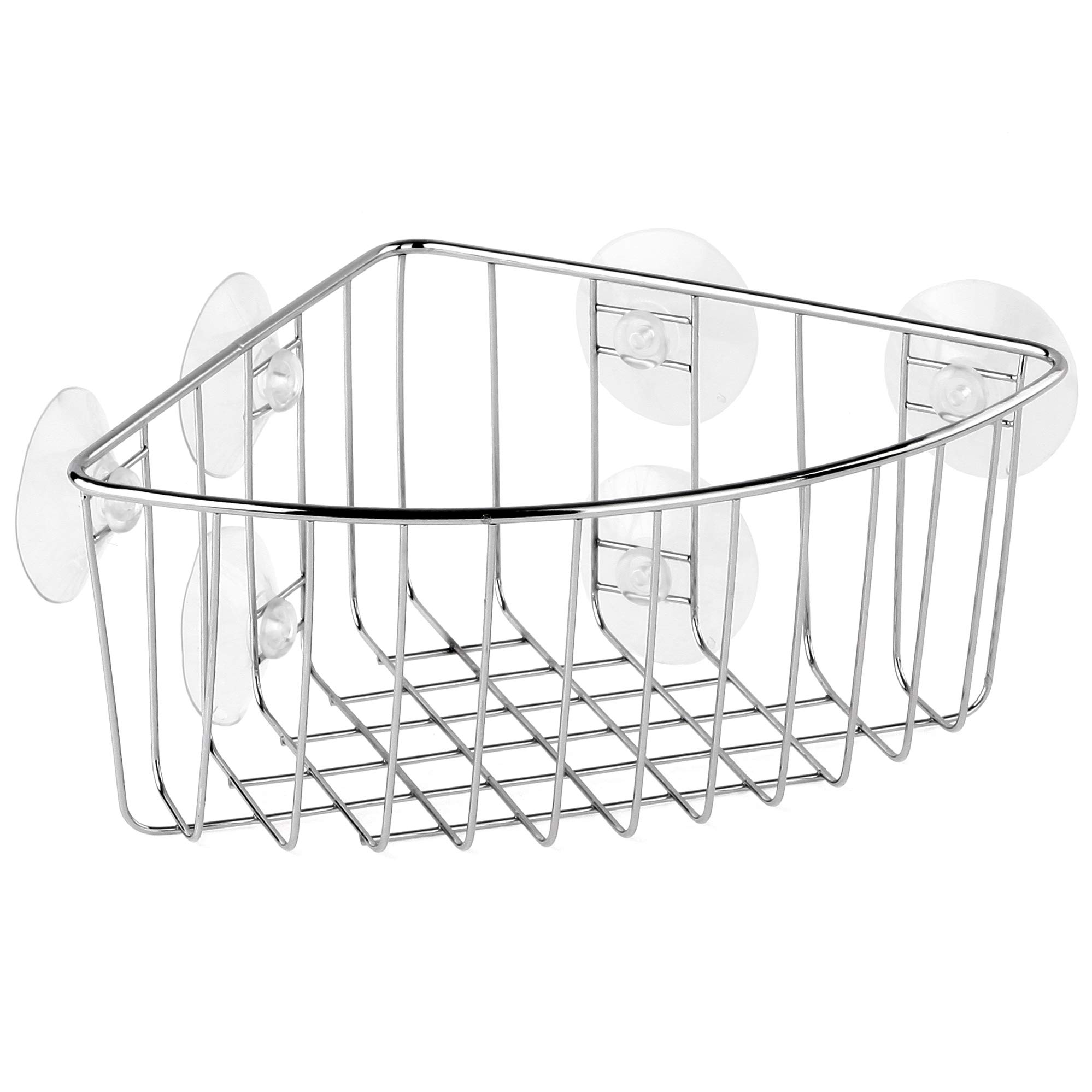 TATAY - Triangular corner shower basket with suction cups. Stainless steel and brass. Dimensions 19 x 19 x 10cm.
