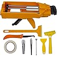 NADAMOO Double Caulking Gun for 400 mL/13.5 fl oz (1:1 Mix Ratio), Dual Component Epoxy Applicator with 8 Pieces Caulk Tools, Hand Manual Double Cartridge Panel Bond Adhesive Dripless Caulk Gun