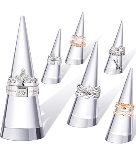 JIFF Black Velvet 6 Finger Ring Showcase Display Jewelry Organizer Stand Jewelry Holder(4 Pack-Black, 6 Fingers Ring Showcase