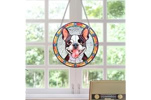HOTIYOK Cute Puppy Acrylic Window Hangings Stained Glass Panels Window & Wall Decor for Indoor/Outdoor, Ideal Housewarming Gift Home Decor for Mom Grandma Wife Teacher Dog Lover