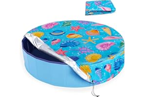 Docuwee Round Dog Pool Cover 32", Foldable Kiddie Solar Cover Fit Dog Collapsible Swimming Pool, Pets Kids Bath Tub, Anti-UV Dustproof Safety Pool Covers, Starfish Patterns