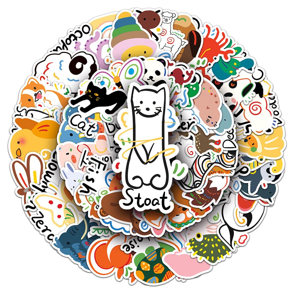 Cute Animals Vinyl Stickers, 50 PCS Waterproof Illustrated Animal Decals for Laptops, Scrapbooking, Journals, Notebooks, Water Bottles, Suitcases, Phones & DIY Decor