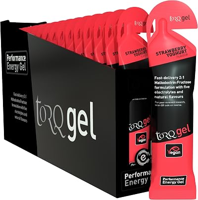 Torq Energy Gels Strawberry Yoghurt 15 Pack - 30g Carbs, 5 Electrolytes
