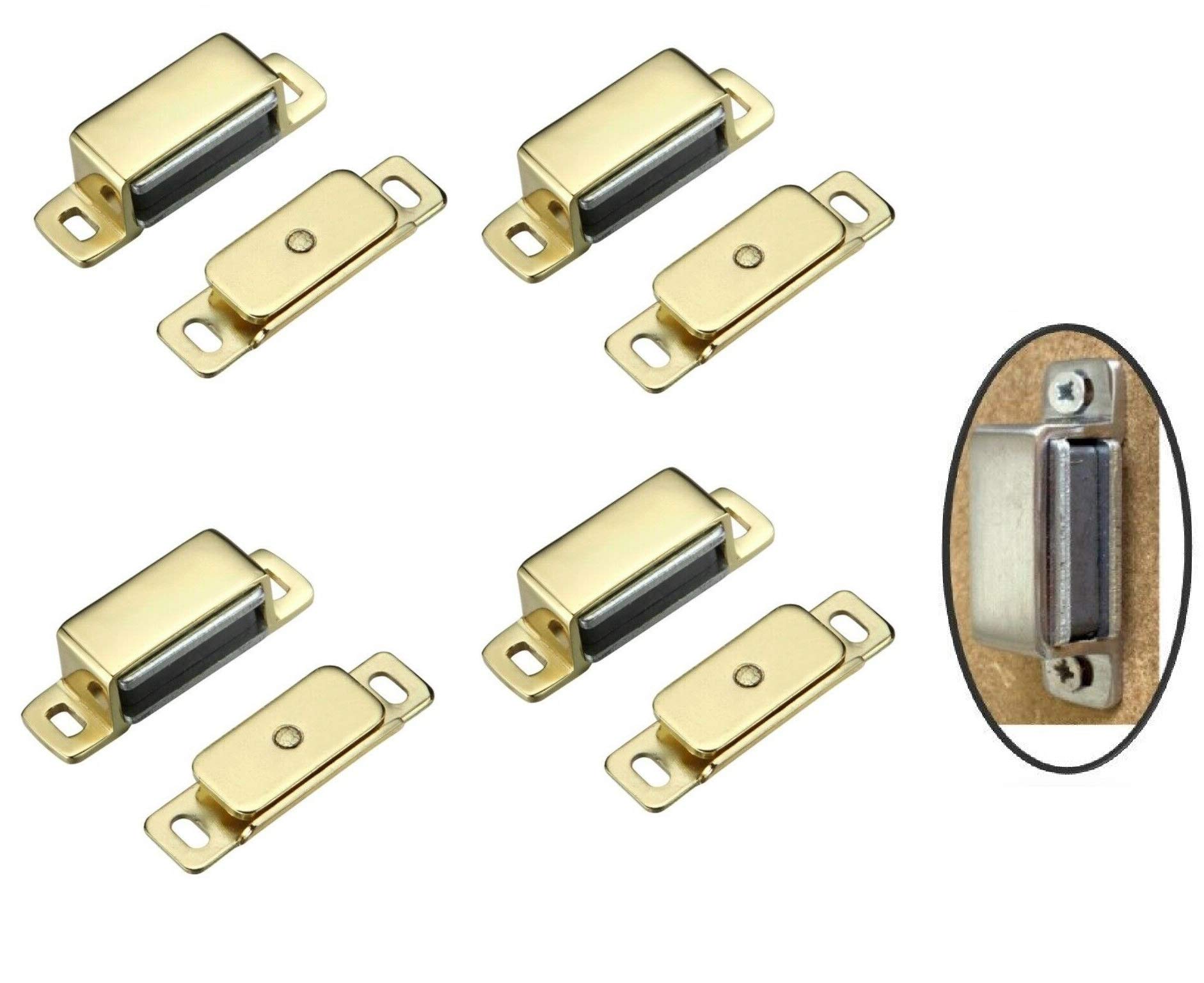 SISI UK® Cupboard Magnets 4 Pack, 6KG Pull Strong Magnetic Door Cupboard Catch Brass Finish, Heavy Duty Cabinet Door Magnets with Screws for Bathroom Kitchen Cupboard Closure Closet Door Closer