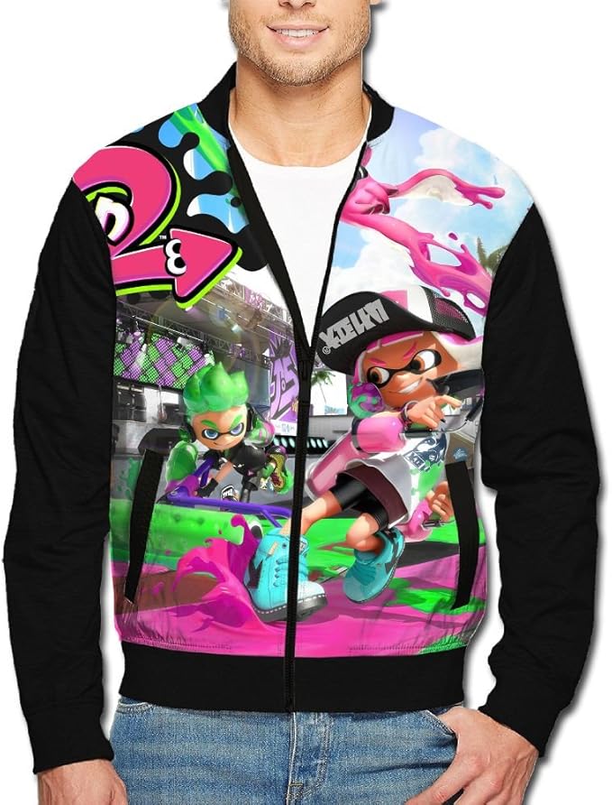 BIKKIC Splatoon Mens Baseball Jackets With Pocket Classic Bomber Coats