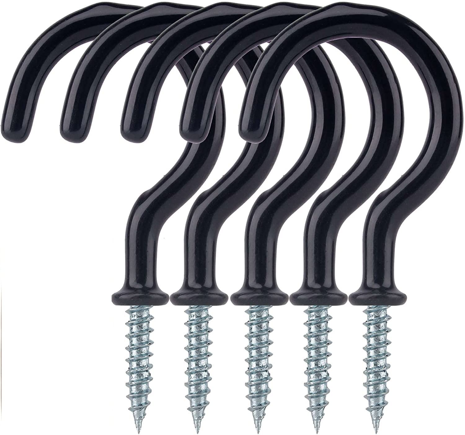 Merriway BH07591 50 Pcs Assorted Cup Hooks Black Plastic Coated