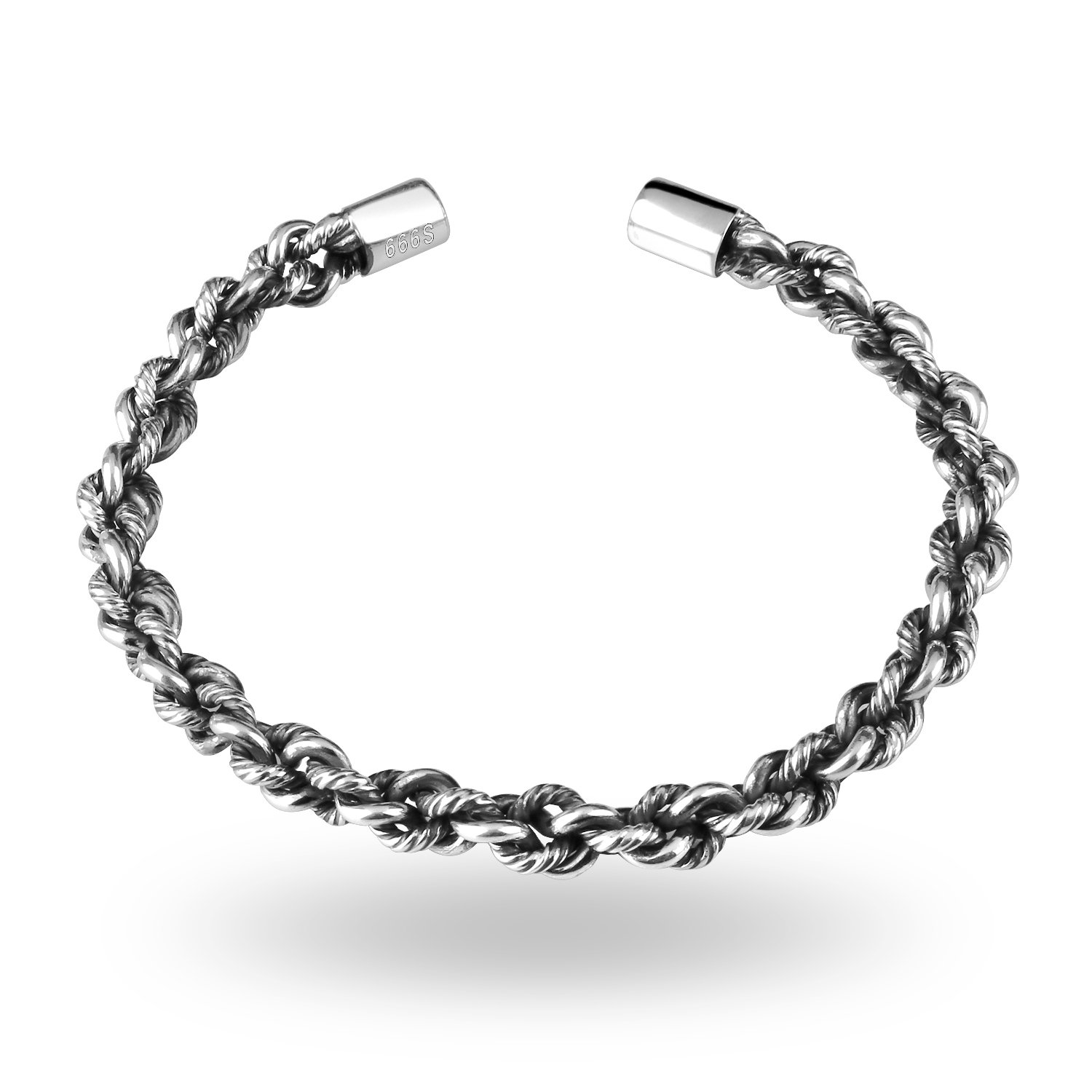 Cuff Bracelet,UHIBROS S999 Sterling Silver Twist Rope Vintage Bangle (Rope)