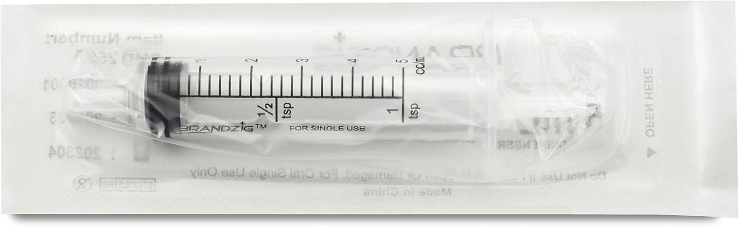 5ml Oral Syringes - 100 Pack – Luer Slip Tip, No Needle, Individually Blister Packed - Medicine Administration for Infants, Toddlers and Small Pets (No Cover): Health & Personal Care