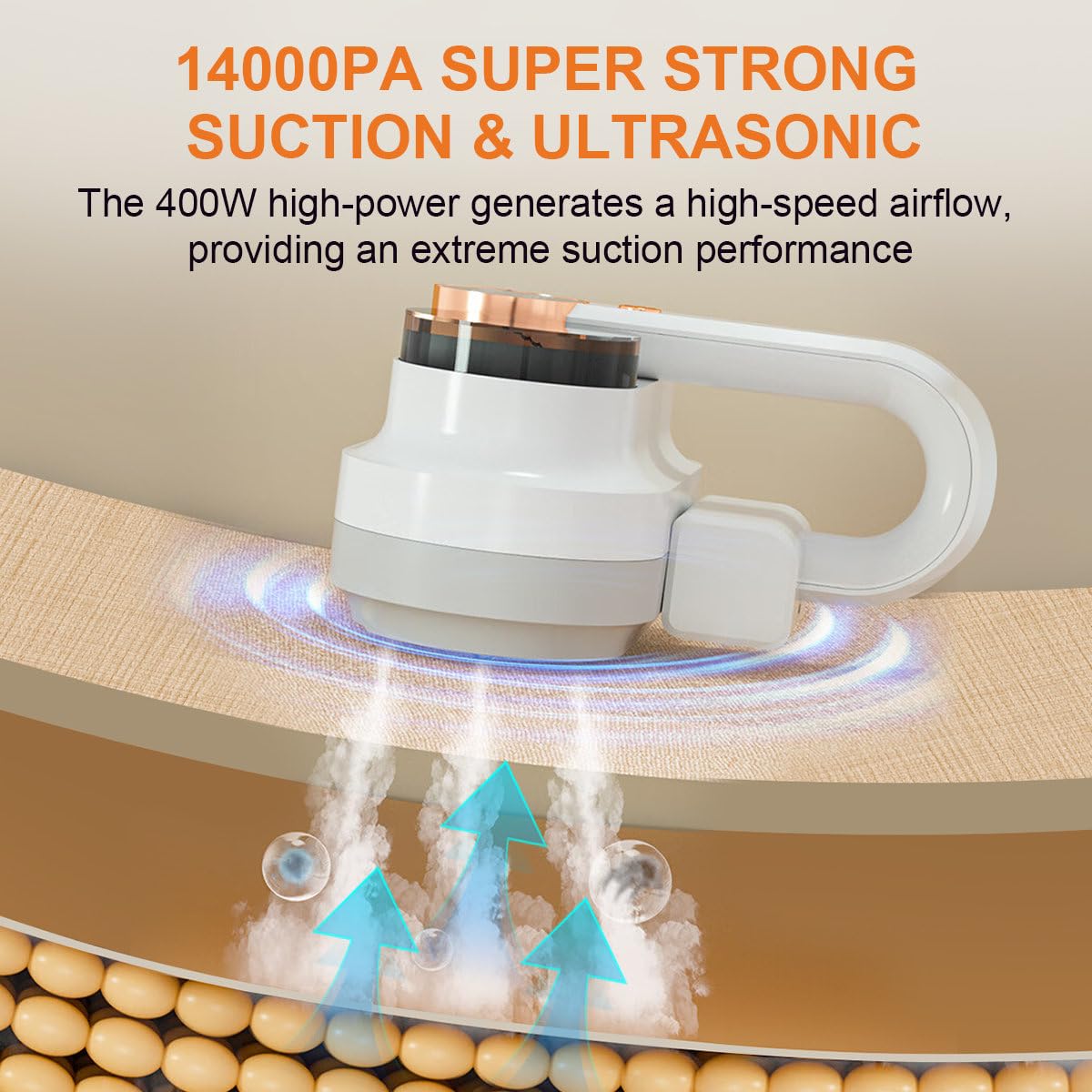 Mattress Vacuum Cleaner Bed Vacuum with 253.7nm UV-C Light, 14Kpa Suciton & Ultrasonic & Two Tapping Pads, Powerful Anti-Allergen Vacuum Cleaner for Deep Cleaning, Corded, NR004