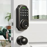 SUBPOT Smart Keyless Entry Door Lock with 2 Knobs,Front Door lock Handle Set,Electronic Digital Keypad Deadbolt,Auto Lock,50 User Codes,Voice Prompts,Anti-Peeking Password,Home, Apartment,Satin Nickel