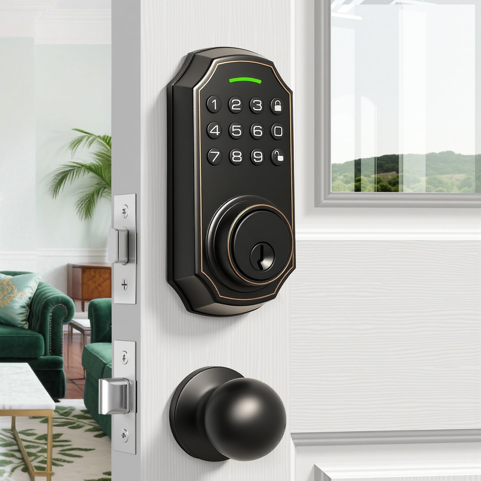 Photo 1 of Smart Keyless Entry Door Lock with 2 Knobs,Front Door Lock Handle Set,Electronic Digital Keypad Deadbolt,Auto Lock,50 User Codes,Voice Prompts,Anti-Peeking Password,Home, Apartment,Satin Nickel