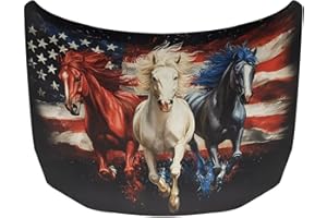 Qiyupavto Car Hood Cover Protector Scratch Auto Hood Wrap Blanket Auto Exterior Accessories Patriotic Decorations for Sedan SUV Pickup Truck Jeeps (American Flag Horse Design)